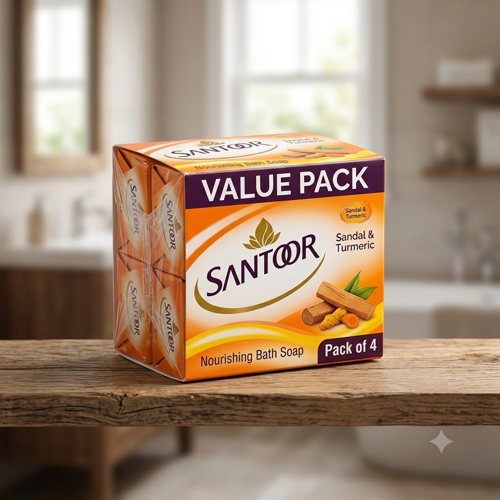 Santoor Sandal & Turmeric Nourishing Bath Soap (Pack of 4)